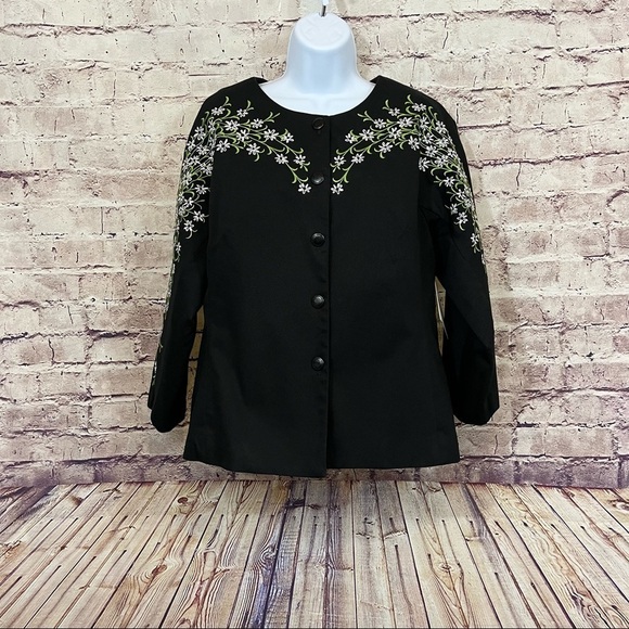 Bob Mackie | Jackets & Coats | Bob Mackie Wearable Art Black Floral ...